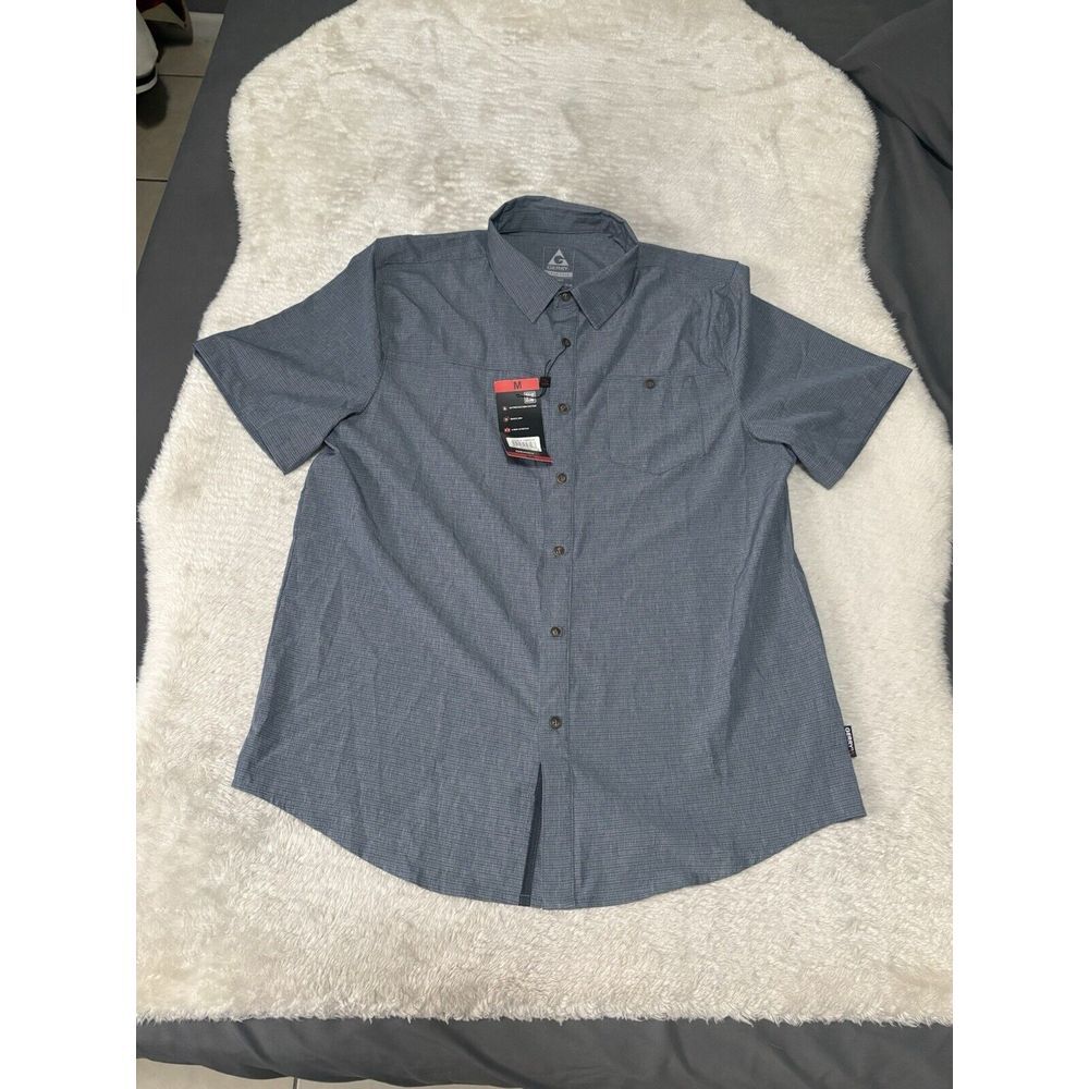 New Gerry Mens Navy Heathered Button Down Short Sleeve Outdoor Shirt Size Medium